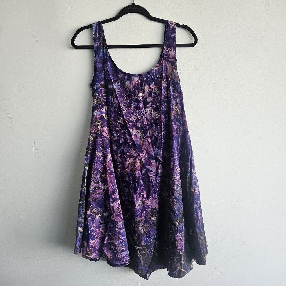 90s Acid Wash Tie Dye Style Purple Sleeveless Dress Grunge Rock Flowy Coachella